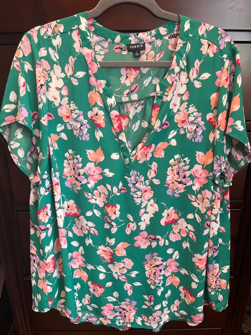 Torrid brand - Green Floral Split-Neck Blouse